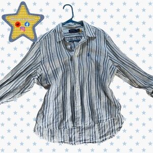 Polo by Ralph Lauren Womens White and Blue Striped Shirt